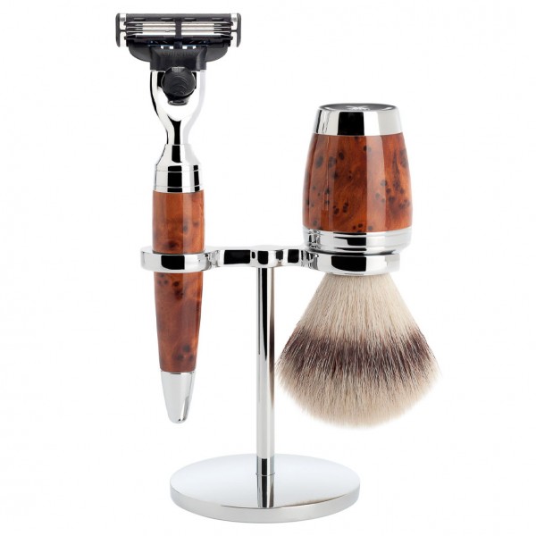 STYLO 3-teiliges Rasierset, Silvertip Fibre®, mit Gillette® Mach3®, Griffmaterial Thuja-Holz