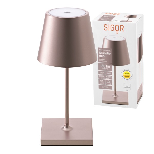 Nuindie mini - Dimmbare LED Akku-Tischleuchte In- & Outdoor, 25 cm, Rosegold