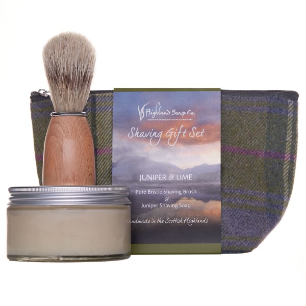 Juniper Shaving Gift Set (175g soap, brush, tweed bag)