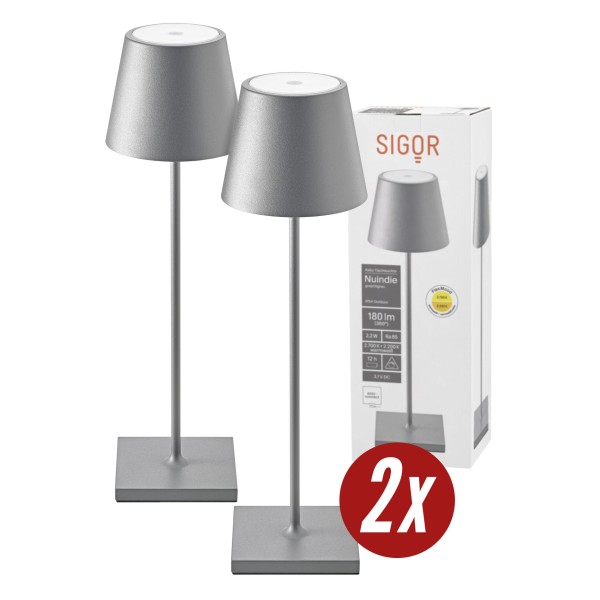 Nuindie Doppelpack - 2x Dimmbare LED Akku-Tischleuchte In- & Outdoor, 38 cm, Graphitgrau